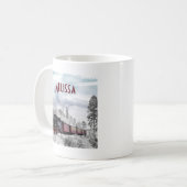 ヴィンテージ列車の冬のクリスマスシーン コーヒーマグカップ (正面左)