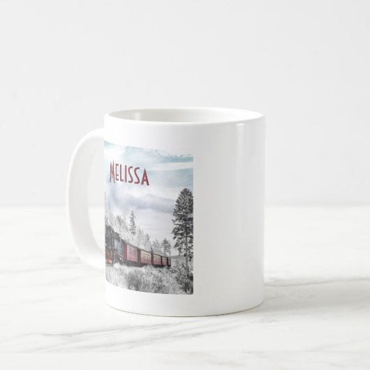 ヴィンテージ列車の冬のクリスマスシーン コーヒーマグカップ (正面左)