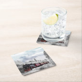 ヴィンテージ列車の冬のクリスマスシーン スクエアペーパーコースター (インサイチュ)