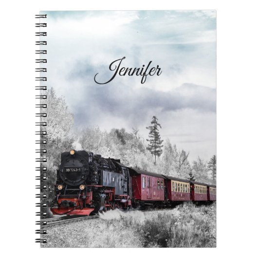 ヴィンテージ列車の冬のクリスマスシーン ノートブック (正面)