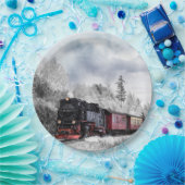 ヴィンテージ列車の冬のクリスマスシーン ペーパープレート (パーティー)