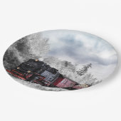 ヴィンテージ列車の冬のクリスマスシーン ペーパープレート (アングル)