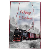 ヴィンテージ列車の冬のクリスマスシーン ミディアムペーパーバッグ (裏面)