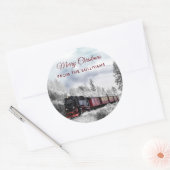 ヴィンテージ列車の冬のクリスマスシーン ラウンドシール (封筒)