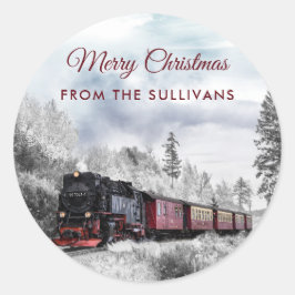 ヴィンテージ列車の冬のクリスマスシーン ラウンドシール