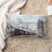 ヴィンテージ列車の冬のクリスマスシーン ランバークッション (ブランケット)