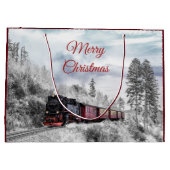 ヴィンテージ列車の冬のクリスマスシーン ラージペーパーバッグ (裏面)