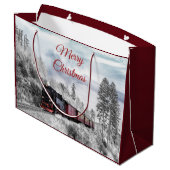 ヴィンテージ列車の冬のクリスマスシーン ラージペーパーバッグ (裏面アングル)