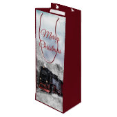 ヴィンテージ列車の冬のクリスマスシーン ワインギフトバッグ (裏面アングル)