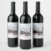 ヴィンテージ列車の冬のクリスマスシーン ワインラベル (ボトル)