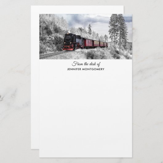 ヴィンテージ列車の冬のクリスマスシーン 便箋 (正面/裏面)