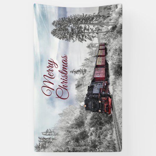 ヴィンテージ列車の冬のクリスマスシーン 横断幕 (縦)