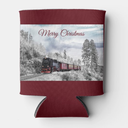 ヴィンテージ列車の冬のクリスマスシーン 缶クーラー (正面)