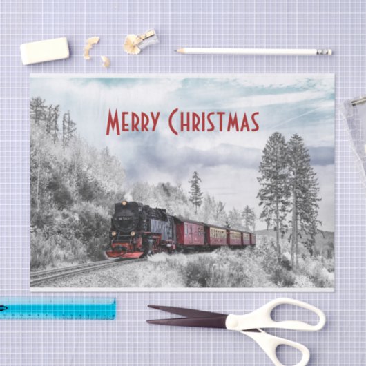 ヴィンテージ列車の冬のクリスマスシーン 薄葉紙 (クラフト)