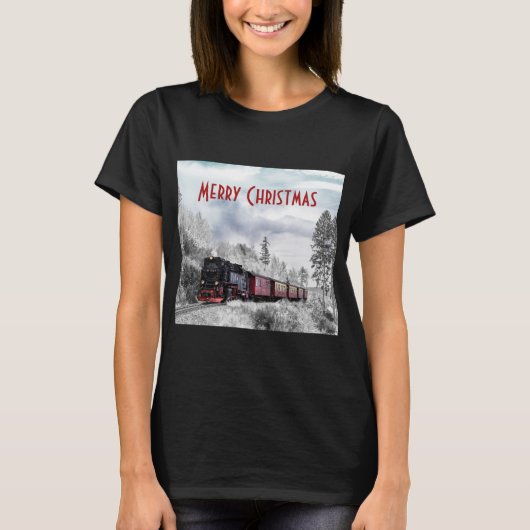 ヴィンテージ列車の冬のクリスマスシーン Tシャツ (正面)