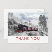 ヴィンテージ列車の冬のクリスマス シーン ありがとう ポストカード (正面/裏面)