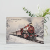 ヴィンテージ列車の冬のシーンメリークリスマスホリデー シーズンカード (スタンド正面)