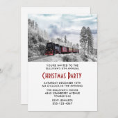 ヴィンテージ列車の冬の風景クリスマスパーティー 招待状 (正面/裏面)
