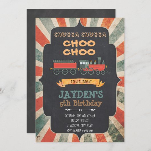 ヴィンテージ列車の誕生日パーティーの招待 招待状 (正面/裏面)