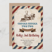 ヴィンテージ列車の誕生日招待状 招待状 (正面/裏面)