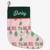 ヴィンテージ列車クリスマスツリーの配信パーソナライズされた スモールクリスマスストッキング (正面)