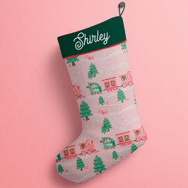 ヴィンテージ列車クリスマスツリーの配信パーソナライズされた スモールクリスマスストッキング