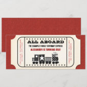 ヴィンテージ列車チケットの誕生日パーティー 招待状 (正面/裏面)