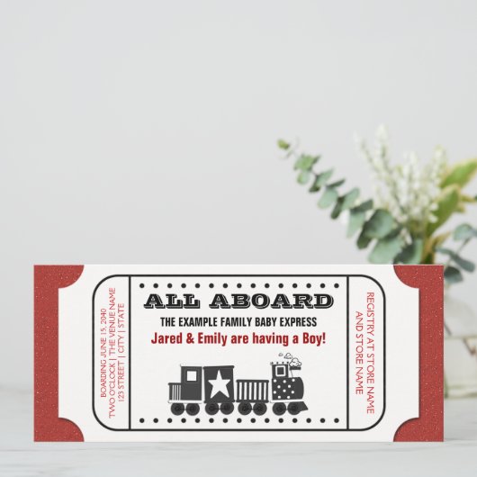 ヴィンテージ列車チケットベビーシャワー招待状 招待状 (スタンド正面)
