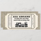 ヴィンテージ列車チケットベビーシャワー 招待状 (正面/裏面)