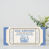 ヴィンテージ列車チケット男の赤ちゃんシャワー 招待状 (スタンド正面)