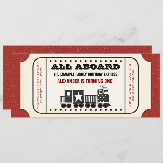 ヴィンテージ列車チケット誕生日パーティー 招待状 (正面/裏面)