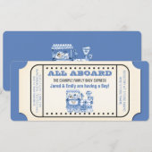 ヴィンテージ列車チケット 赤ちゃん男の子シャワー 招待状 (正面/裏面)