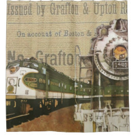 ヴィンテージ列車プリント シャワーカーテン