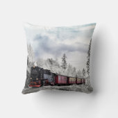 ヴィンテージ列車旅行が冬の風景を通る クッション (裏面)
