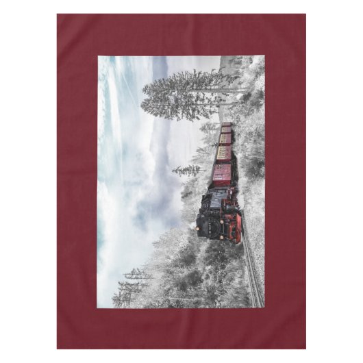 ヴィンテージ列車旅行が冬の風景を通る テーブルクロス (正面)