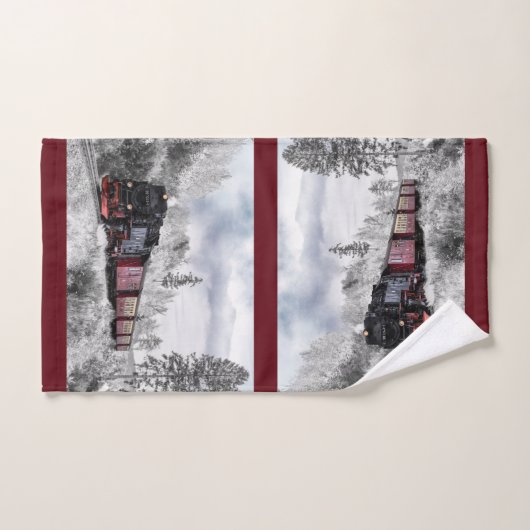 ヴィンテージ列車旅行が冬の風景を通る バスタオルセット (ハンドタオル)