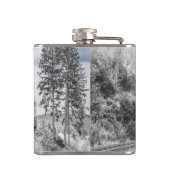 ヴィンテージ列車旅行が冬の風景を通る フラスク (裏面)