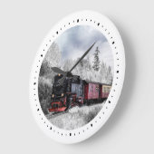 ヴィンテージ列車旅行が冬の風景を通る ラージ壁時計 (傾斜)