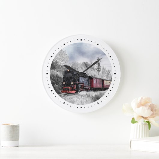 ヴィンテージ列車旅行が冬の風景を通る ラージ壁時計 (ホーム)