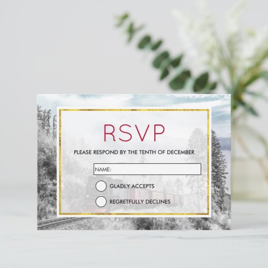 ヴィンテージ列車旅行が冬の風景を通る 招待状 (スタンド正面)