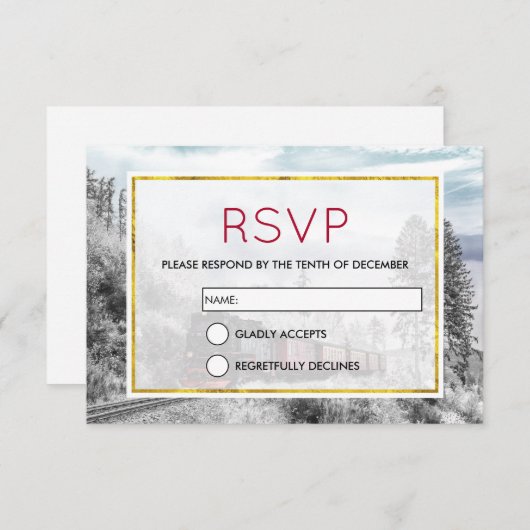 ヴィンテージ列車旅行が冬の風景を通る 招待状 (正面/裏面)