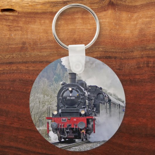 ヴィンテージ列車蒸気機関車の写真 キーホルダー (正面)