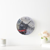 ヴィンテージ列車蒸気機関車写真 ラウンド壁時計 (ホーム)