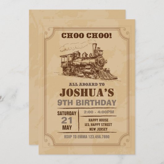 ヴィンテージ列車誕生日招待状 招待状 (正面/裏面)