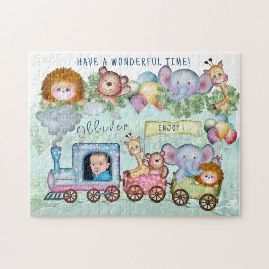 ヴィンテージ列車輸送誕生日水彩写真 ジグソーパズル (横)