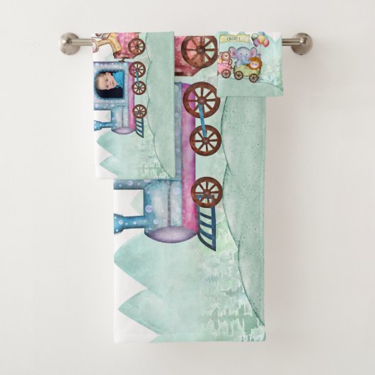 ヴィンテージ列車輸送誕生日水彩写真 バスタオルセット (インサイチュ)