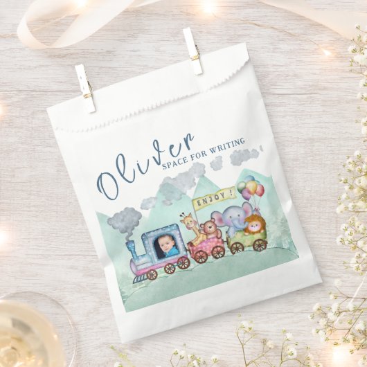 ヴィンテージ列車輸送誕生日水彩写真 フェイバーバッグ (クリップ留めされた状態)