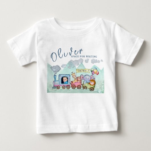 ヴィンテージ列車輸送誕生日水彩写真 ベビーTシャツ (正面)