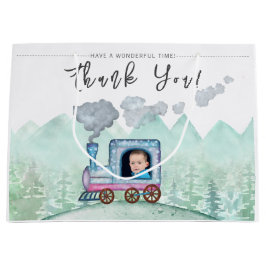 ヴィンテージ列車輸送誕生日水彩写真 ラージペーパーバッグ