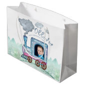 ヴィンテージ列車輸送誕生日水彩写真 ラージペーパーバッグ (裏面アングル)